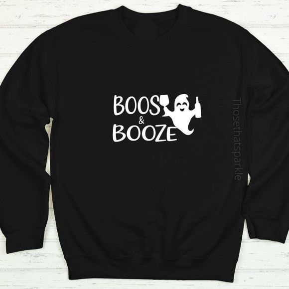 Boos & Booze Halloween graphic sweatshirt unisex, collage sweatshirt, Fall - Picture 1 of 2